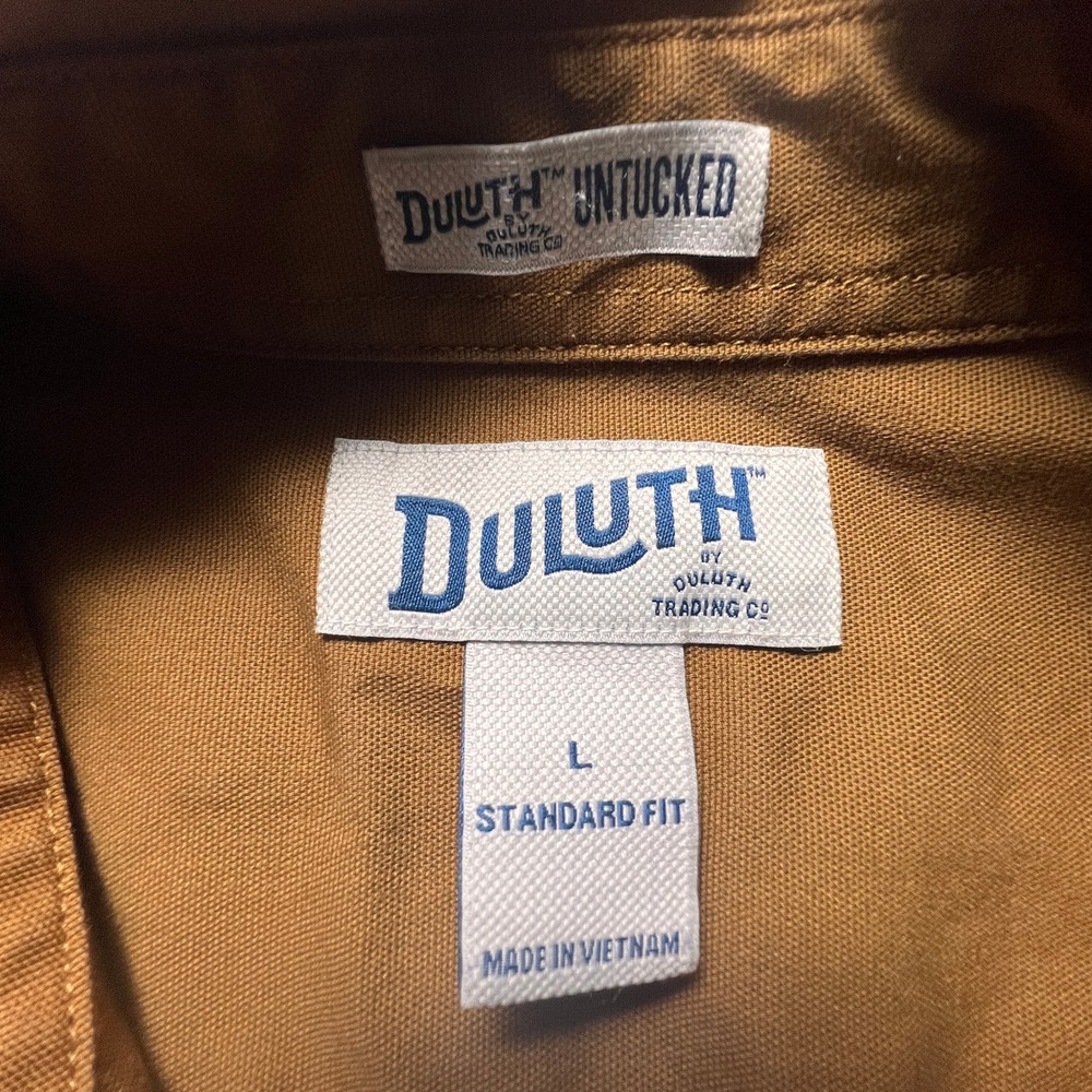 Duluth Men's DuluthFlex Fire Hose Lightweight WorkShirt Brown Tan Workwear Large - Picture 12 of 14